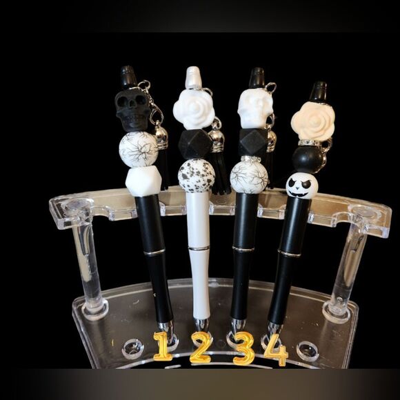 New! Custom Made Gothic Skulls and Flowers Beaded Pen w/Free Ink Refill - Picture 1 of 1